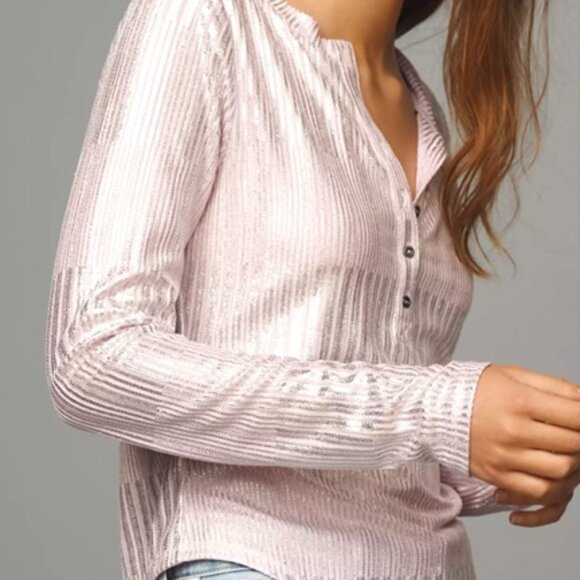 Anthropologie Tops - NWT ANTHROPOLOGIE Pilcro The Andie Ribbed Henley Top Shimmer Edition